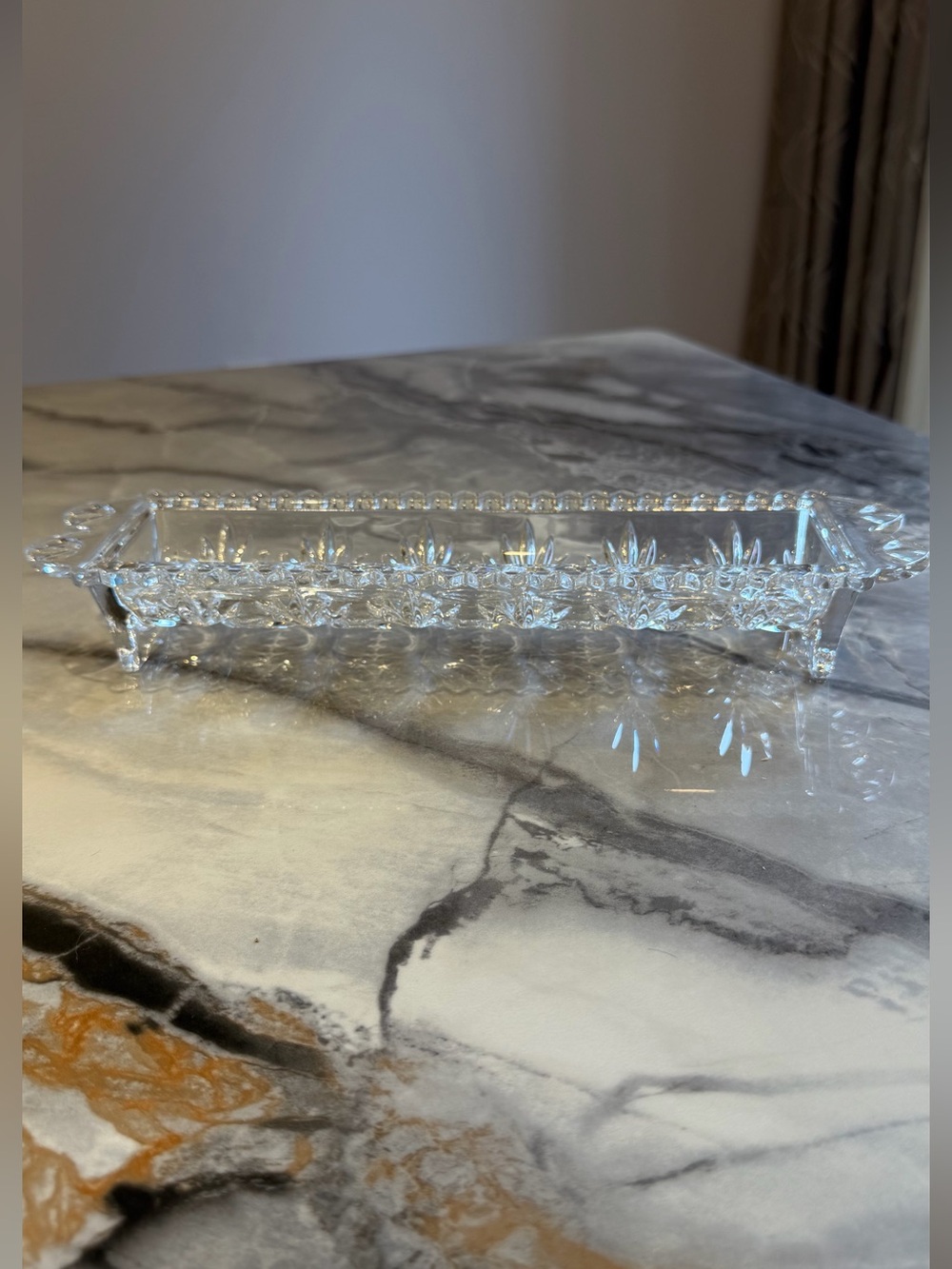 Elegant Cut Glass Serving Dish – 12” – Cookies, Olives, Candies